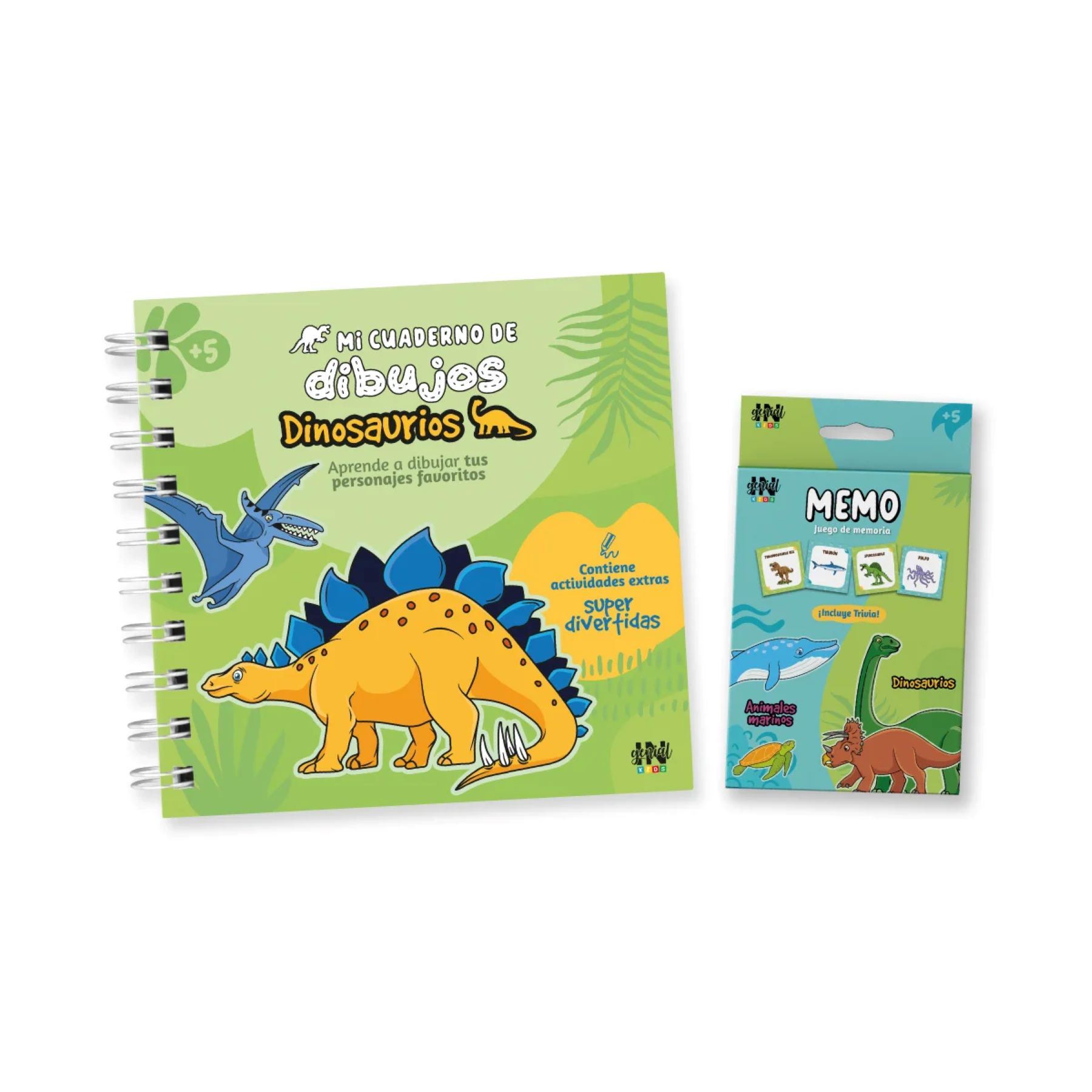 Pack Ingenial Dinoaventura: cuaderno de dibujos + juego de memoria